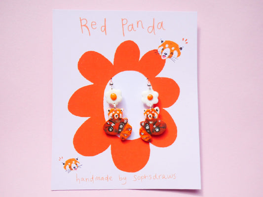Red Panda Spring Flower Earrings