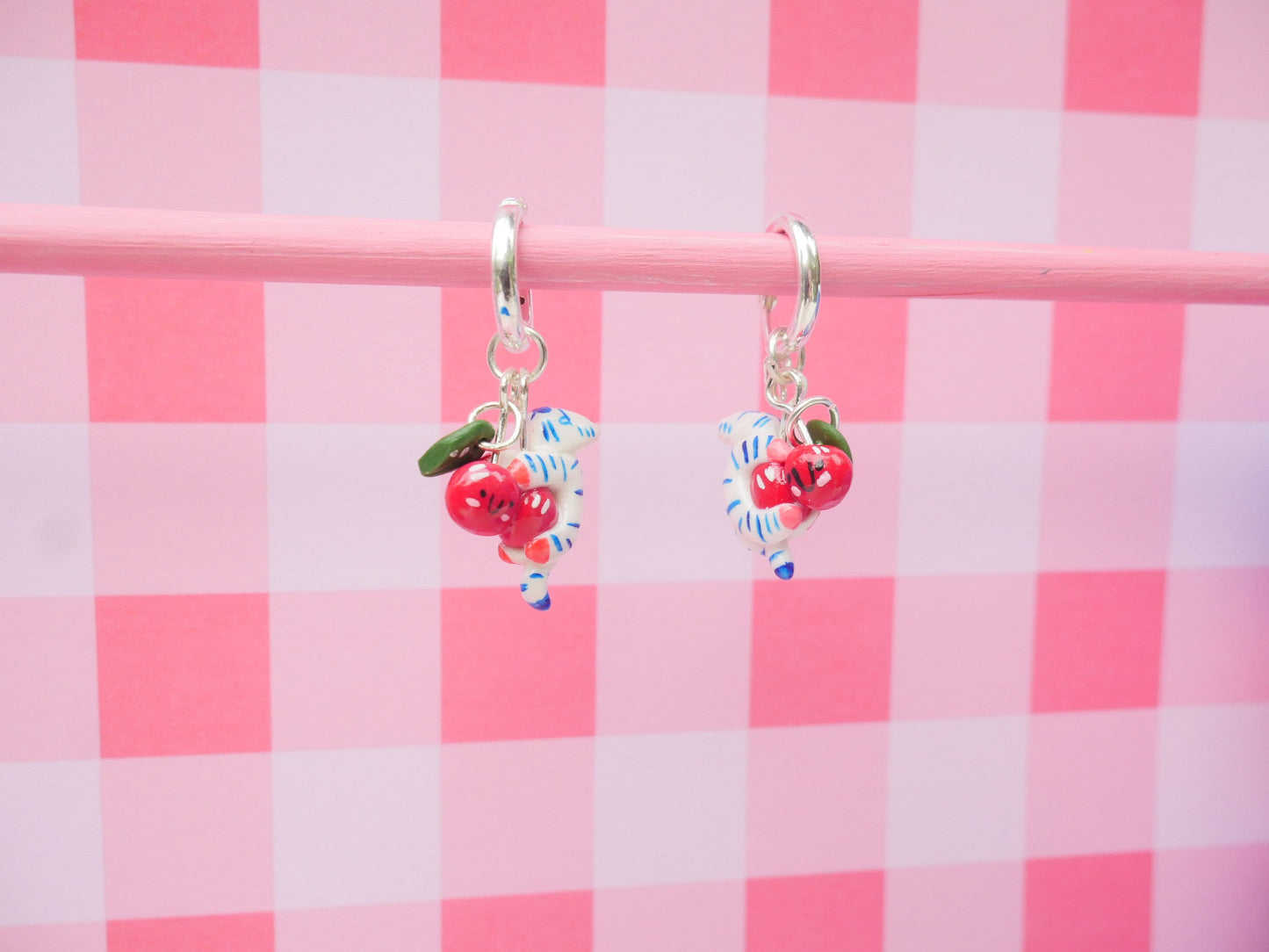 Tiger Hanging Smiley Cherry Earrings