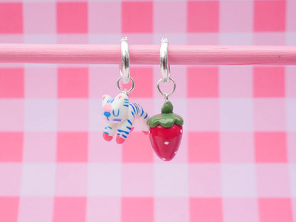 Tiger and Strawberry Sculpted Earrings